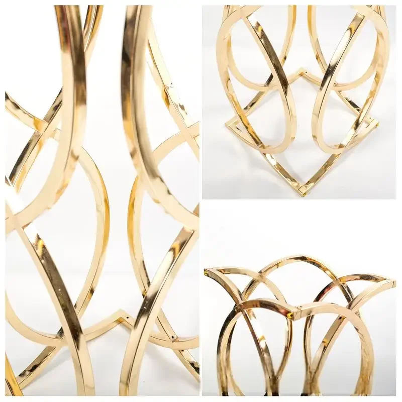 Goldener Metall-Blumenständer als Mittelstück für Hochzeiten, Metallhalterung für Blumen-Mittelstücke, 4-10 Stück – Detail 7