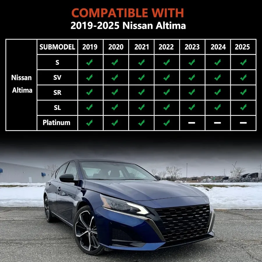 Heavy Duty AllWeather Floor Liners for Nissan Altima 20192024 2025 Front and Second Row TPE Rubber Material with AntiSlip Desig