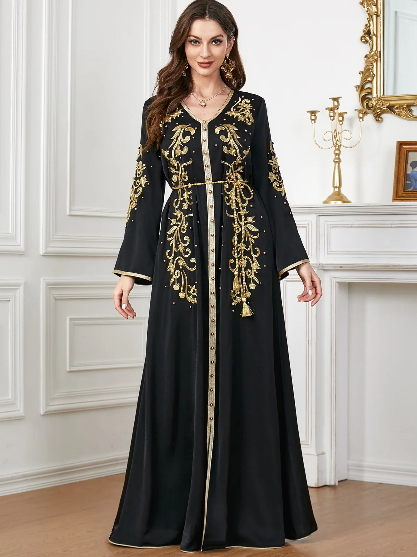 Eid Muslim Women Beading Embroidery Dress Jalabiya Abaya Ramadan Arab Long Robe Morocco Vestidos Dubai Kaftan Party Dresses