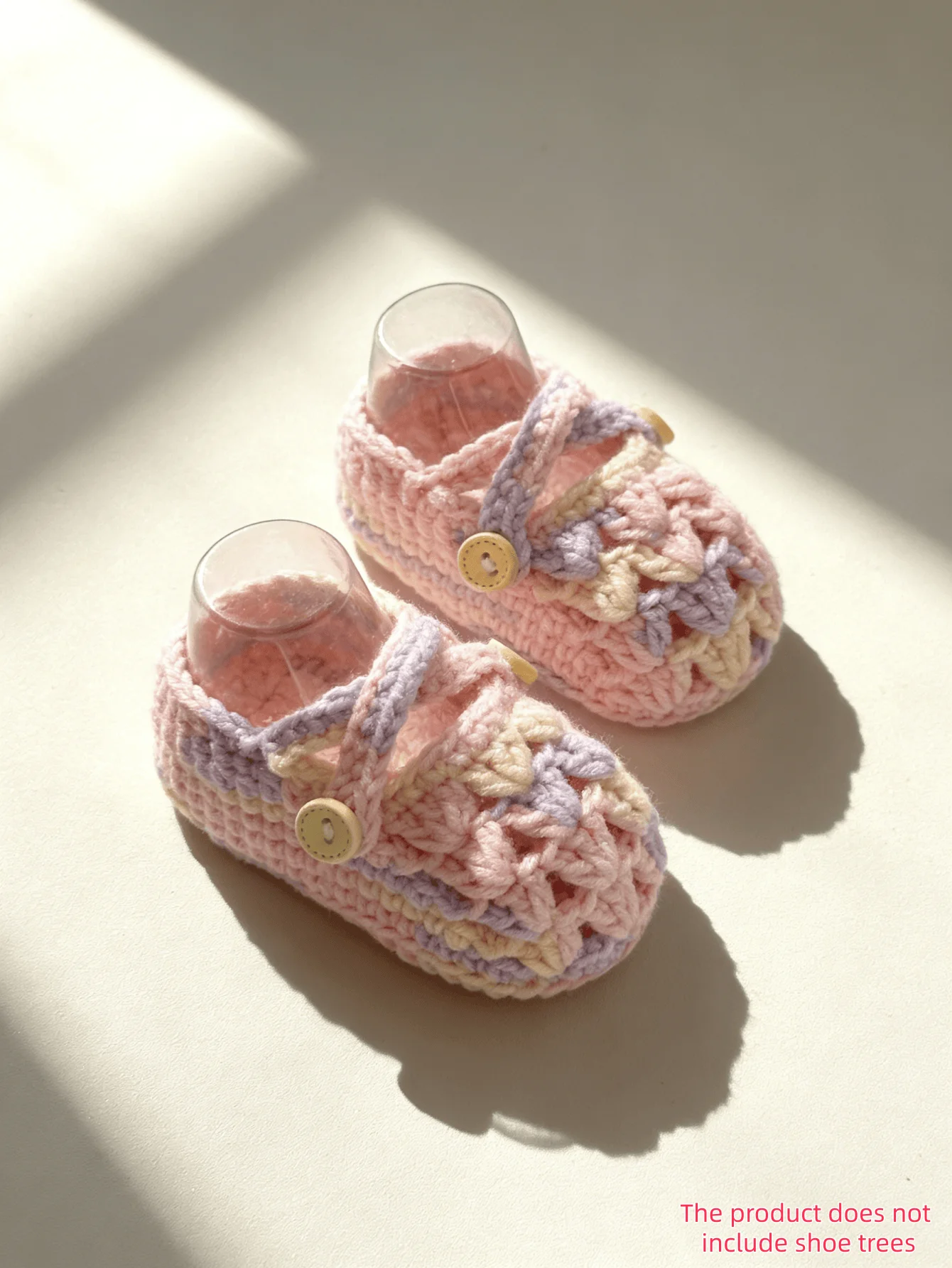 1 Pair Handmade Crochet Baby Booties in Pastel Pink, Lavender and Yellow with Button Accent, Infant Shoes