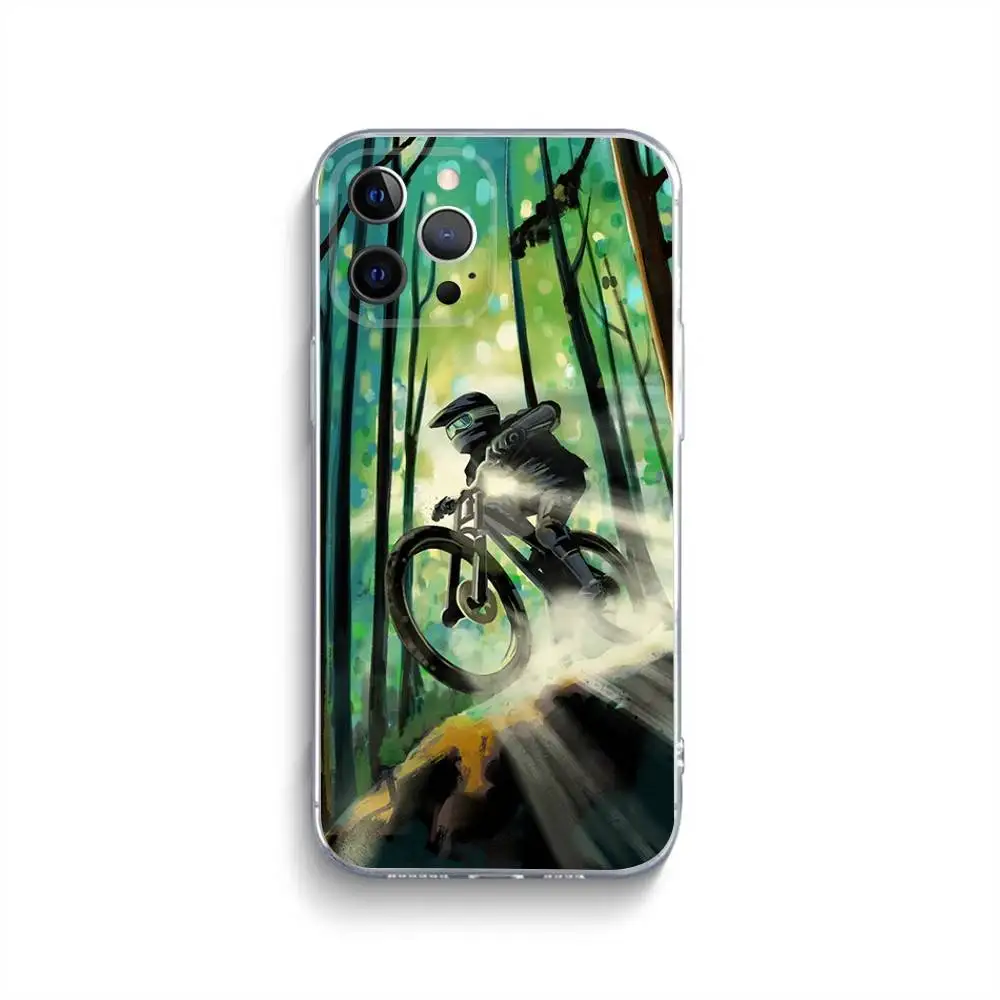 Mountainbike Fahrrad Handyhülle für iPhone 16,15,14,13,12,11,Pro,Max,Xs,Xr,X,7,8,Plus,Mini Silikon Clear Cover