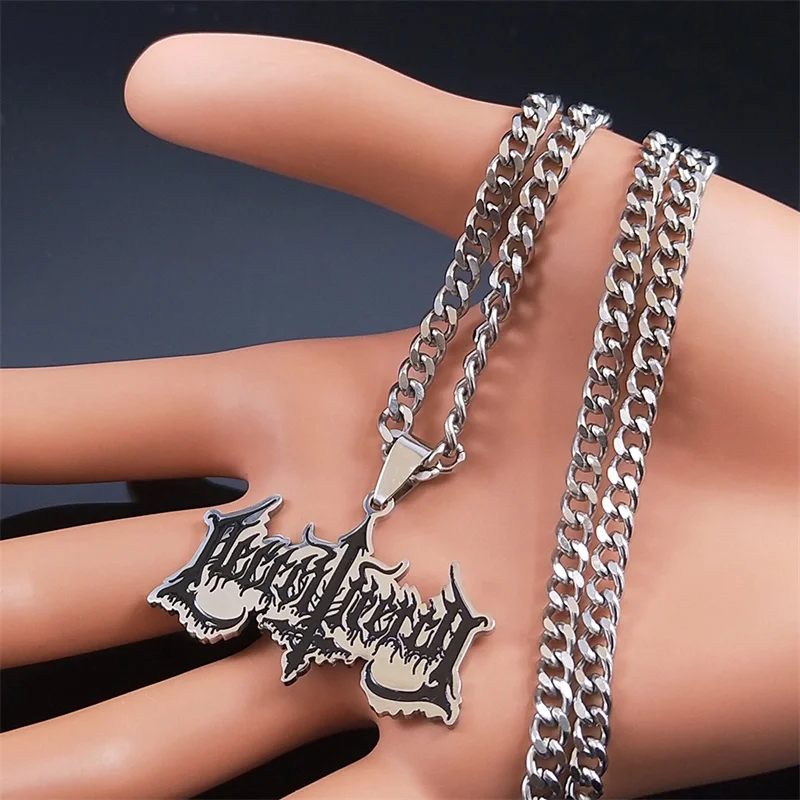 Curse Rampant Pendant Necklace Stainless Steel Silver Color Black Metal Music Band Chain Necklaces Jewelry corrente N7741S06