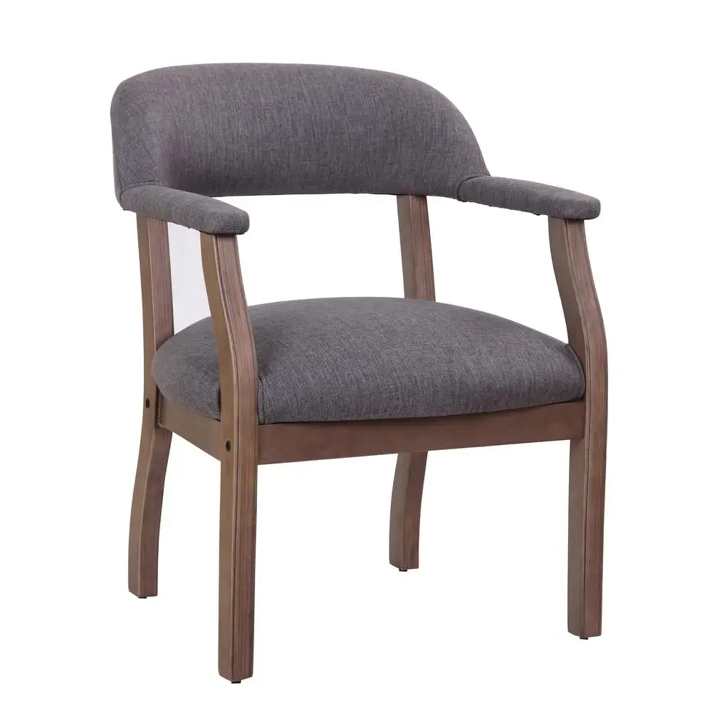 Modern Captain's Reception Chair Gray Linen Commercial Grade Comfortable Back Support Stylish Waiting Room Seating