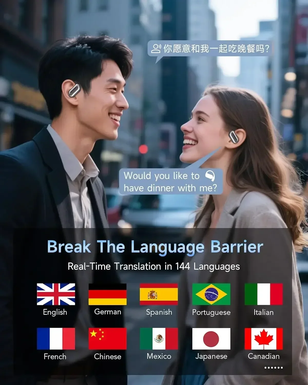 UYUXIO Real Time Ai Translation Wireless Earphone with 144 Languages Translator Earbuds OWS Headphones Ear Buds for Travel