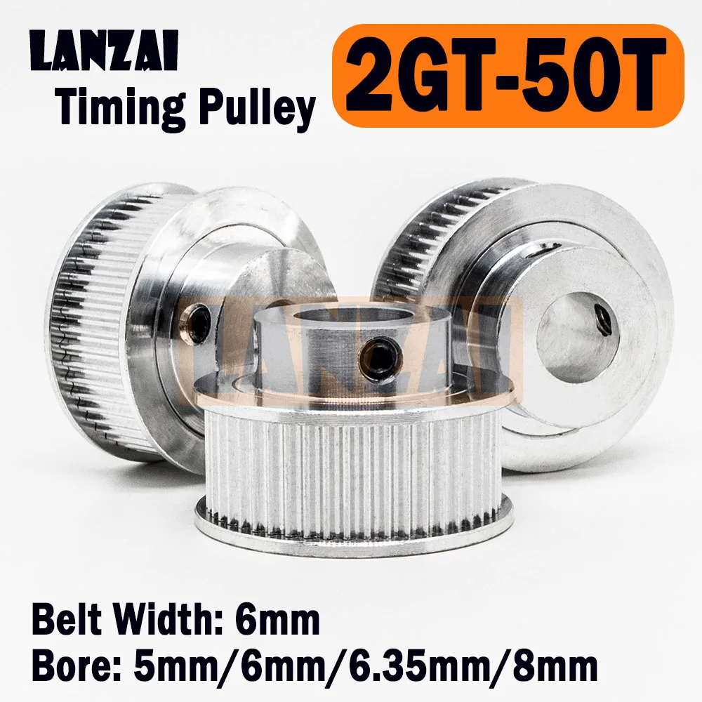 

LANZAI 2GT 50 Teeth Timing Pulley BF Type Bore 5/6/6.35/8mm Belt Width 6mm Aluminium 50T 50teeth Sheave GT2 for 3D Printer