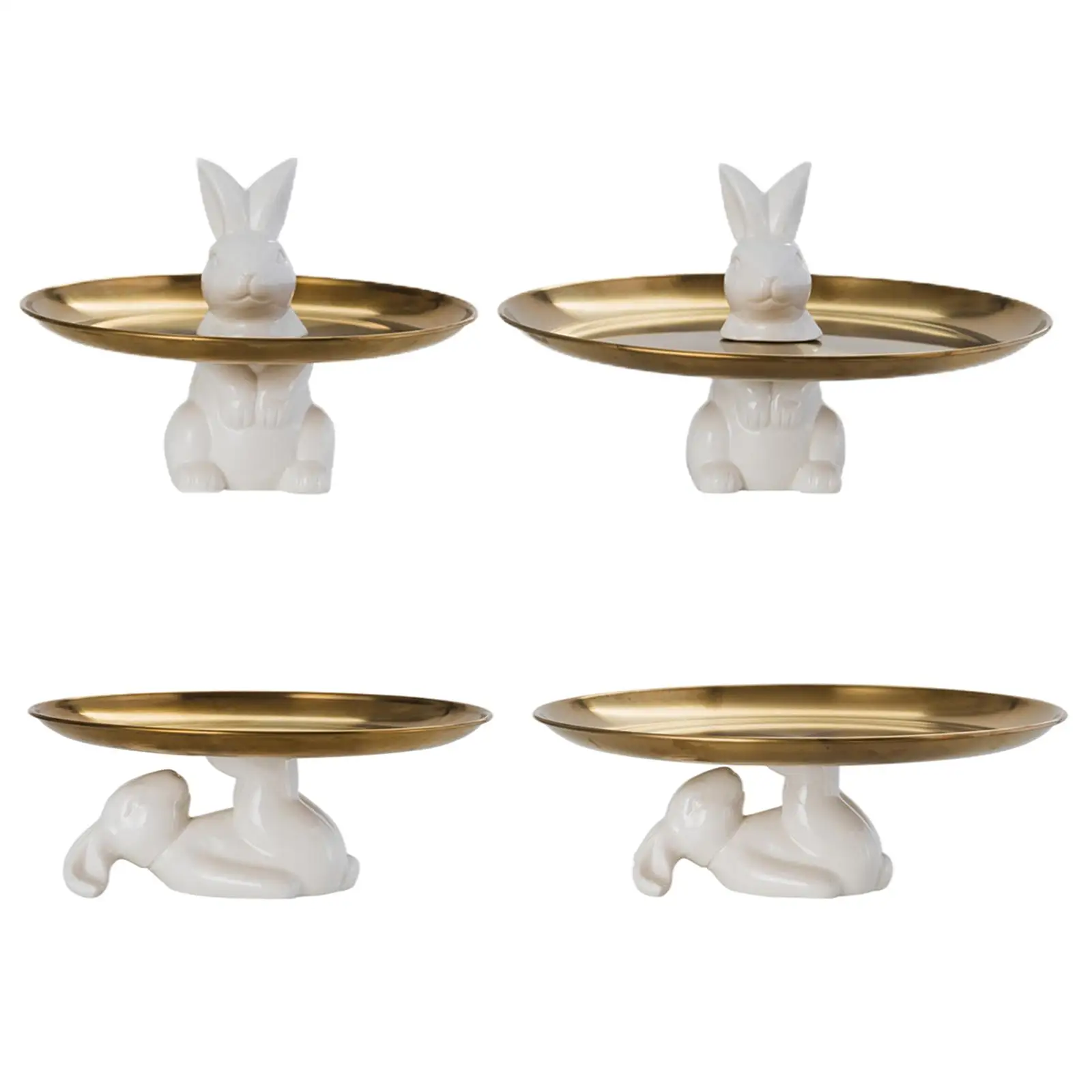 Rabbit Tray Modern W/ Base W/ Glue Porcelain Golden Storage Bunny Container