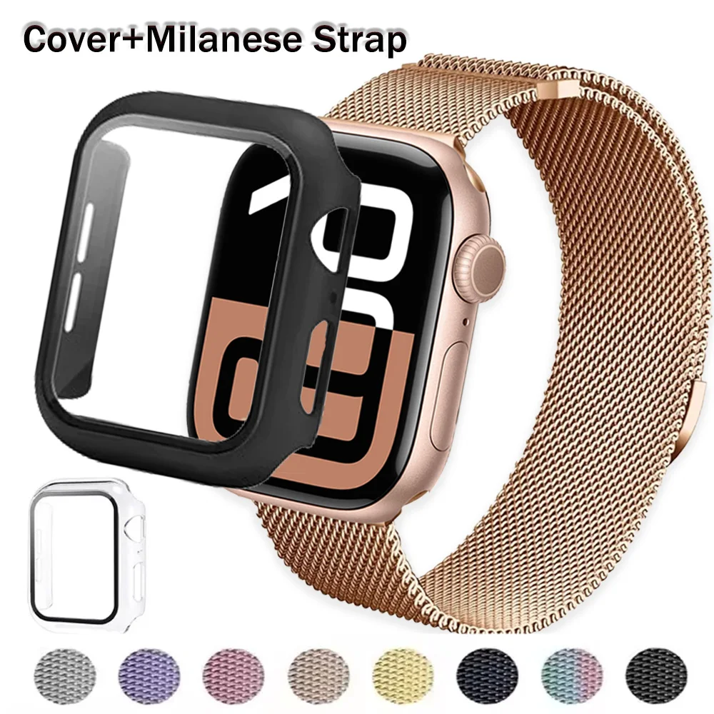 PC-Gehäuse + Milanese-Armband für Apple Watch Band Ultra 3 49mm 11 10 46/42mm 9 8 7 SE Magnetisches Armband iWatch 45/41/44/40mm Displayschutz