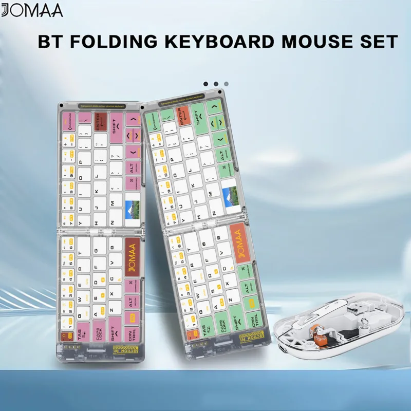 Jomaa Portable 2.4G Bluetooth Wirless Transparent Keyboard Mouse Combo Rechargeable Folding Keyboard with 2400DPI Silent Mouse