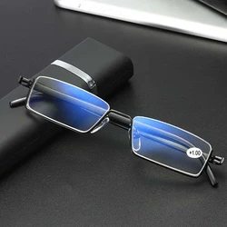 Metal Anti-Blue Light Reading Glasses Men Half Frame Prescription Eyeglasses Male Eyewear +1.0 1.5 2.0 2.5 3.0 3.5 4.0