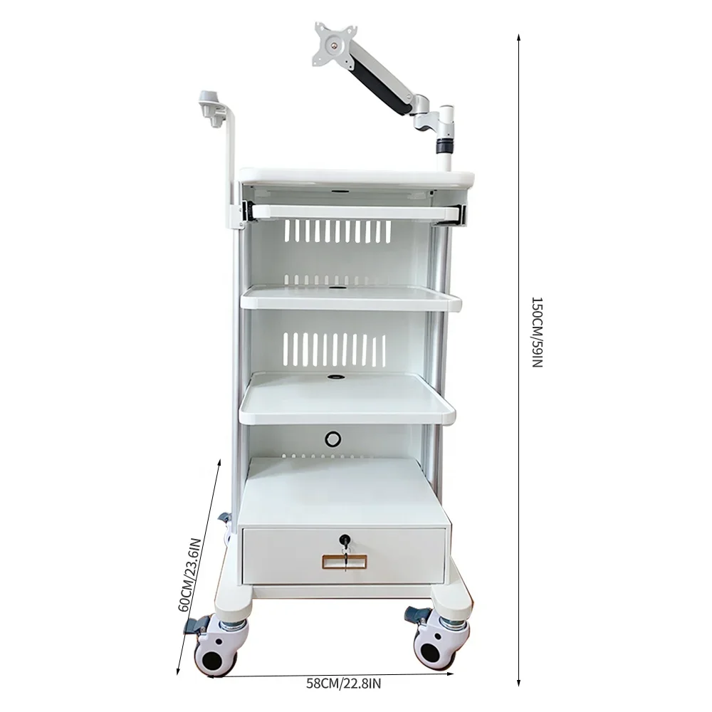 Hot Sale ABS Plastic Hospital Mobile Workstation Cart  Mount 4-layers Storage Platform Medical Endoscope Trolley