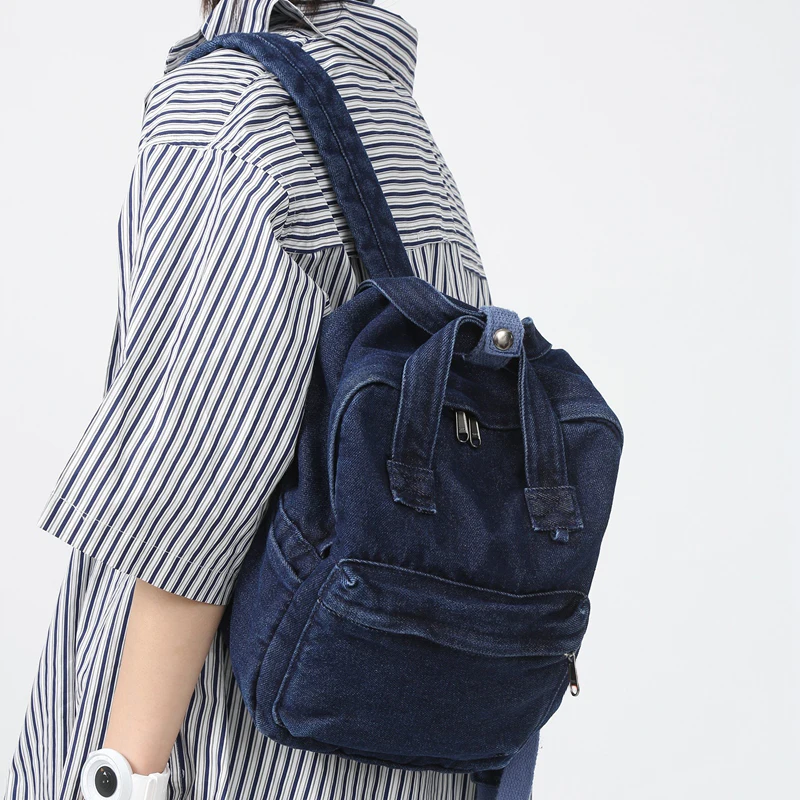 Vintage Washed Denim Women Backpack Trend Cool Canvas College Backpack Schoolbag For Teenage Girl Boy Laptop Student Travel Bag