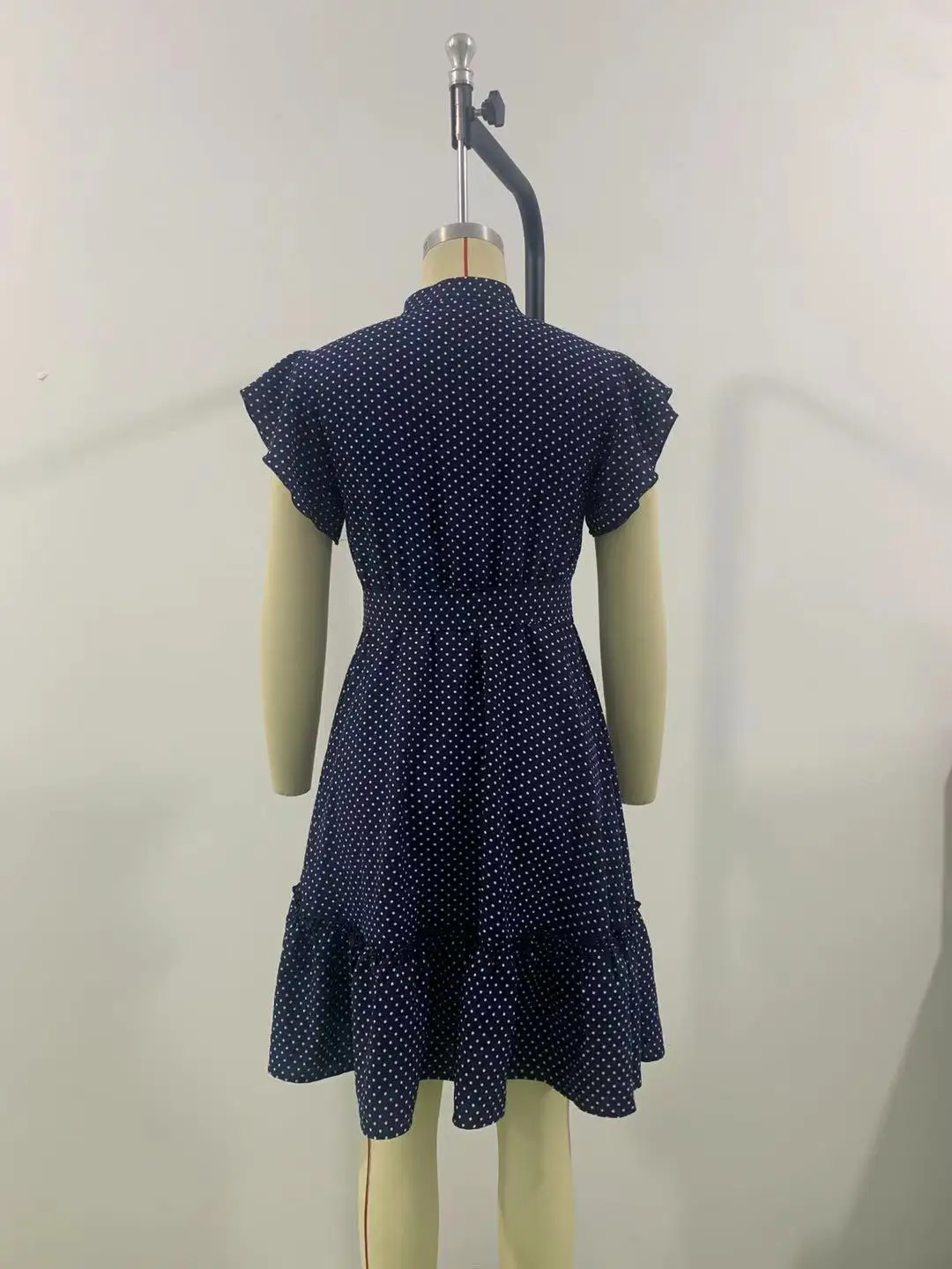 Summer Women's Dress Polka Dot Lotus Leaf Short Sleeve Button Pullover Tie Bow Elegant Sweet Midi Skirt for Female