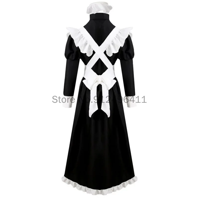 Women Long Maid Dress Anime Animation World Cafeteria Cafe Cosplay Dress British Style Vestido Lolita