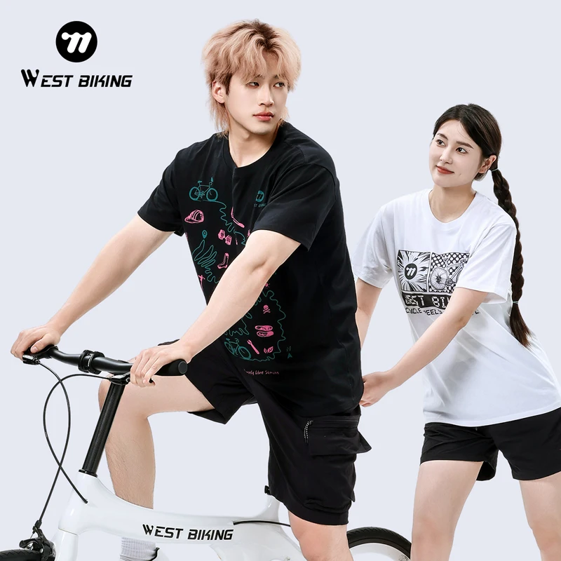 

WEST BIKING Brand Cultural 100% Cotton T-Shirt Fashion Summer Fishing Running Cycling Outdoor Sports Short-Sleeved Shirts