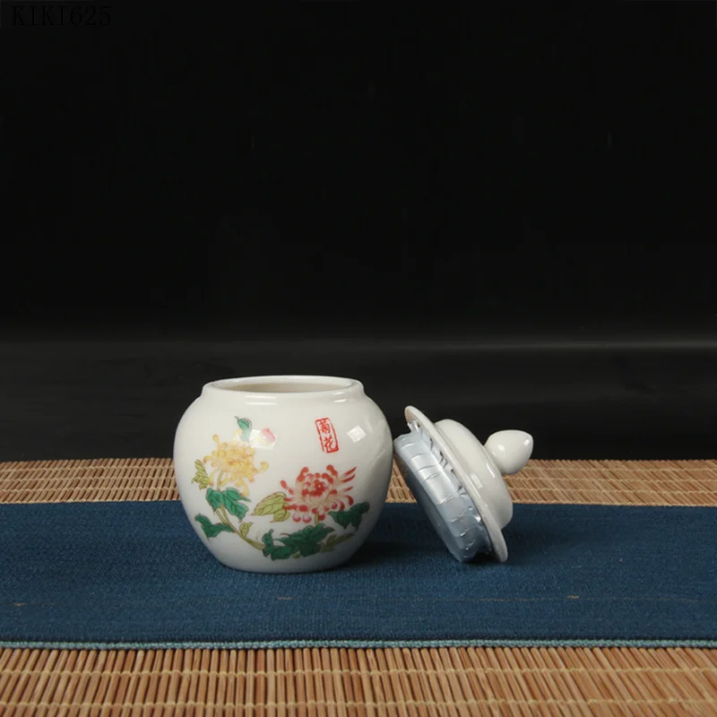 Ceramic Mini Tea Jar Art Painted Flowers Porcelain Storage Box Kitchen Food Container Candy Storage Jar Desktop Ornament Gift image 5