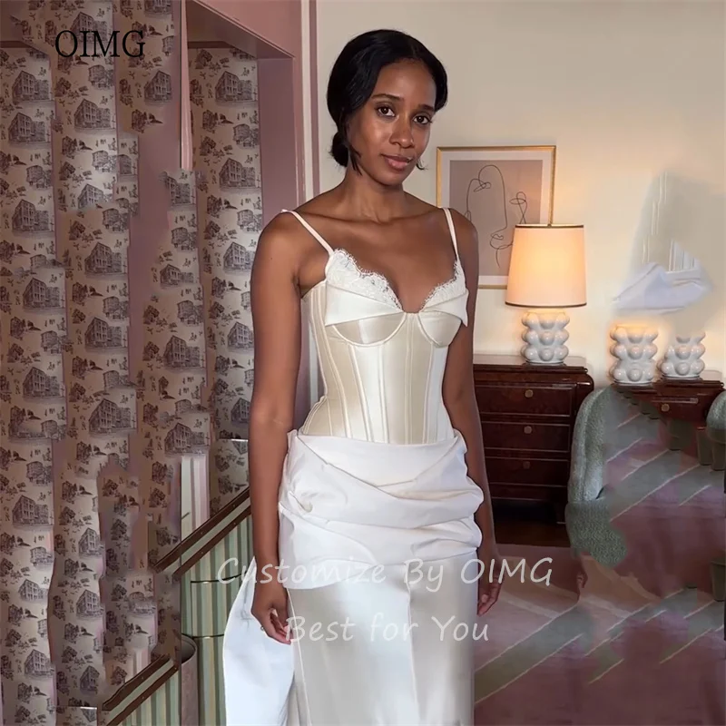 OIMG Graceful Spaghetti Strap Mermaid Wedding Dress Lace Sweetheart Neck Bride Dresses Floor Length Wedding Gowns Customized