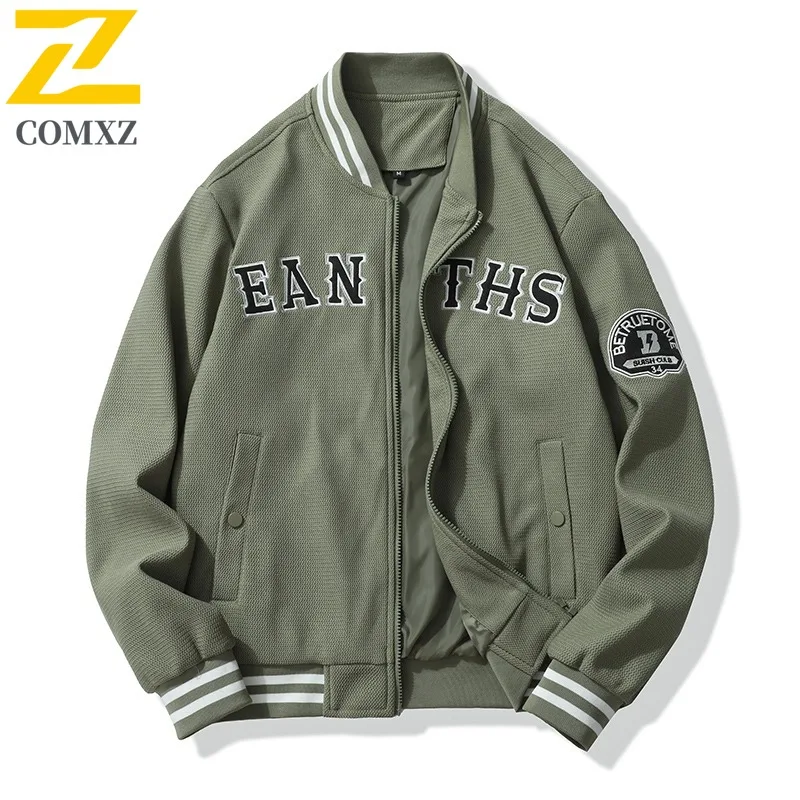

Men Outdoor Baseball Windbreaker Spring Autumn American Style Jacket Fleece Lined Tracksuit Embroidered Letter Casual Sportswear