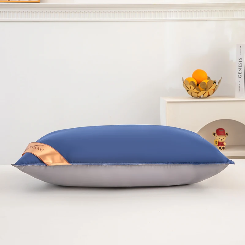 Luxurious high-quality double seam blue gray 2-color splicing pillow, high rebound5star hotel pillow, home bedroom sleep pillow