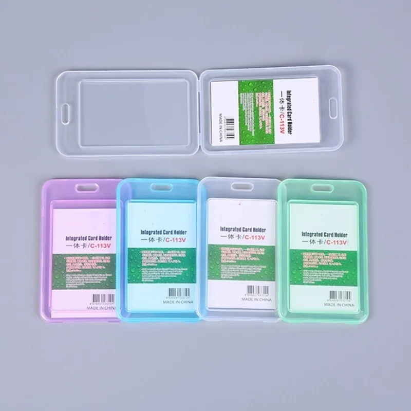 Transparent Retractable Badge Reel with Work Card Holder ID Tag Employee's Work Pass Card Case with Card Clips