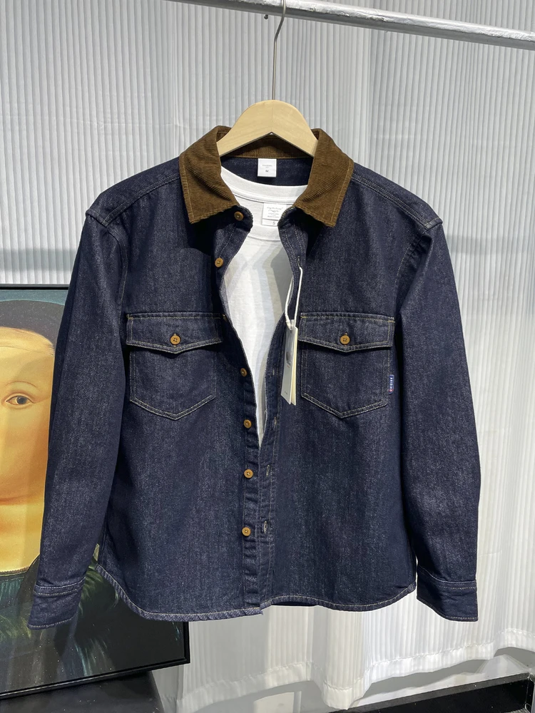 

American College Sle Couple's Retro Japanese Denim irt Men's Loose Large Size Color Blo Long Sve Casual irt