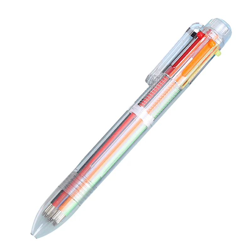 

50PCS Transparent 6-color ballpoint pen cute student stationery medium oil pen colored ballpoint pens