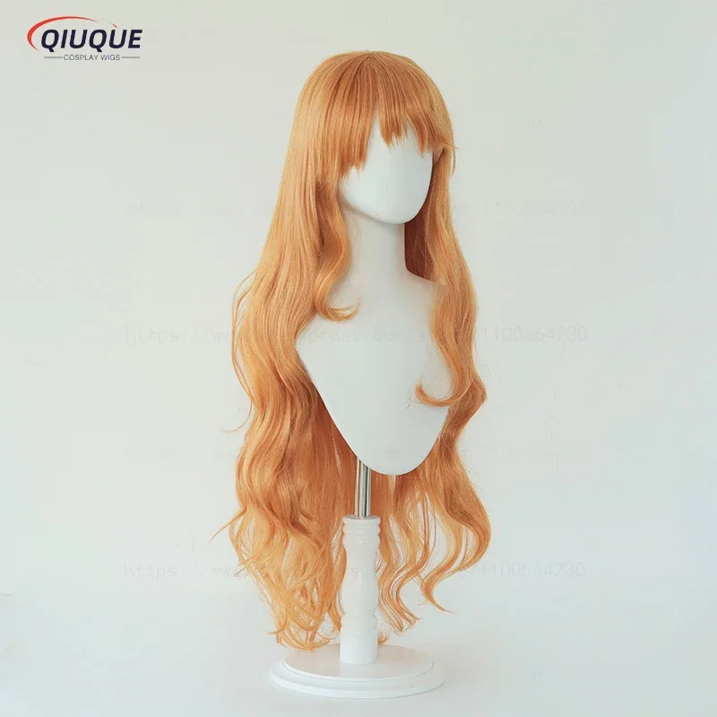 Halloween masks decorated with  Cosplay Wig Women 75cm Long Curly Wavy Orange Heat Resistant Hair Anime  Cosplay Wigs + Wig Cap