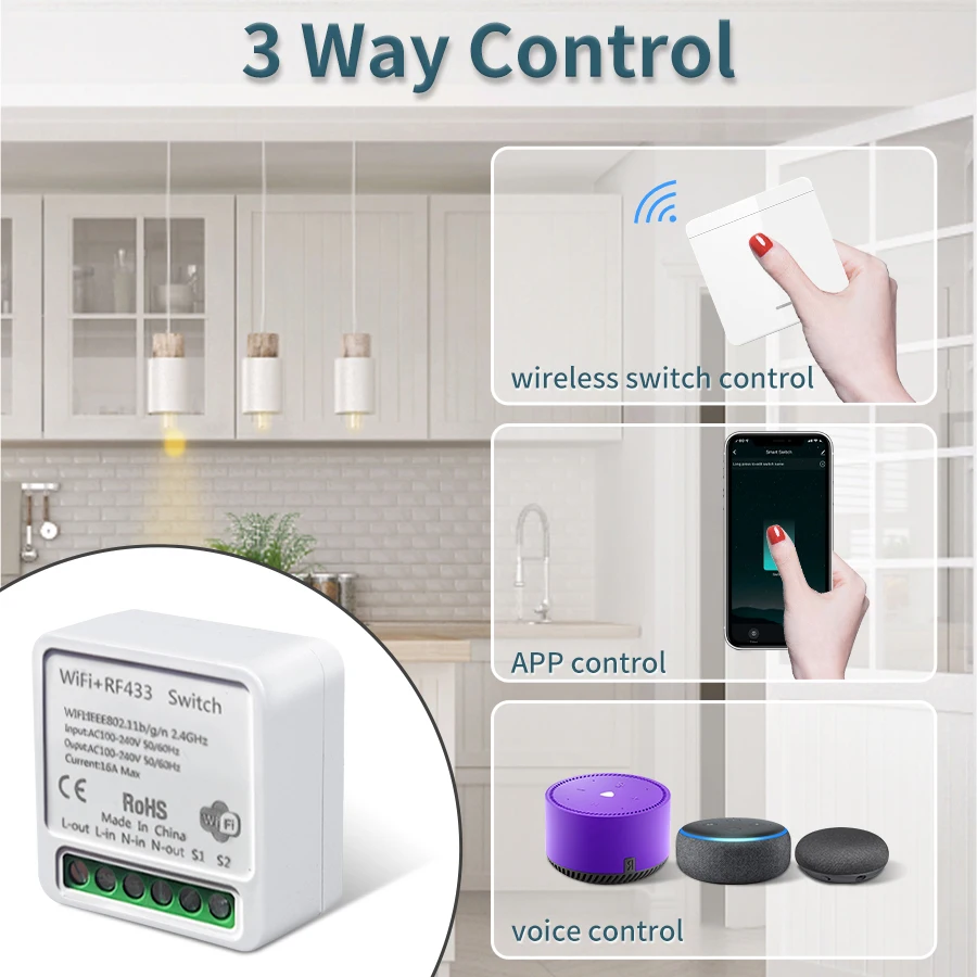 16A/20A Tuya WiFi Smart Switch RF 433MHz 1/2/3 Gang Wireless Wall Switch Works with Alexa Google Assistant For Home LED Lamp