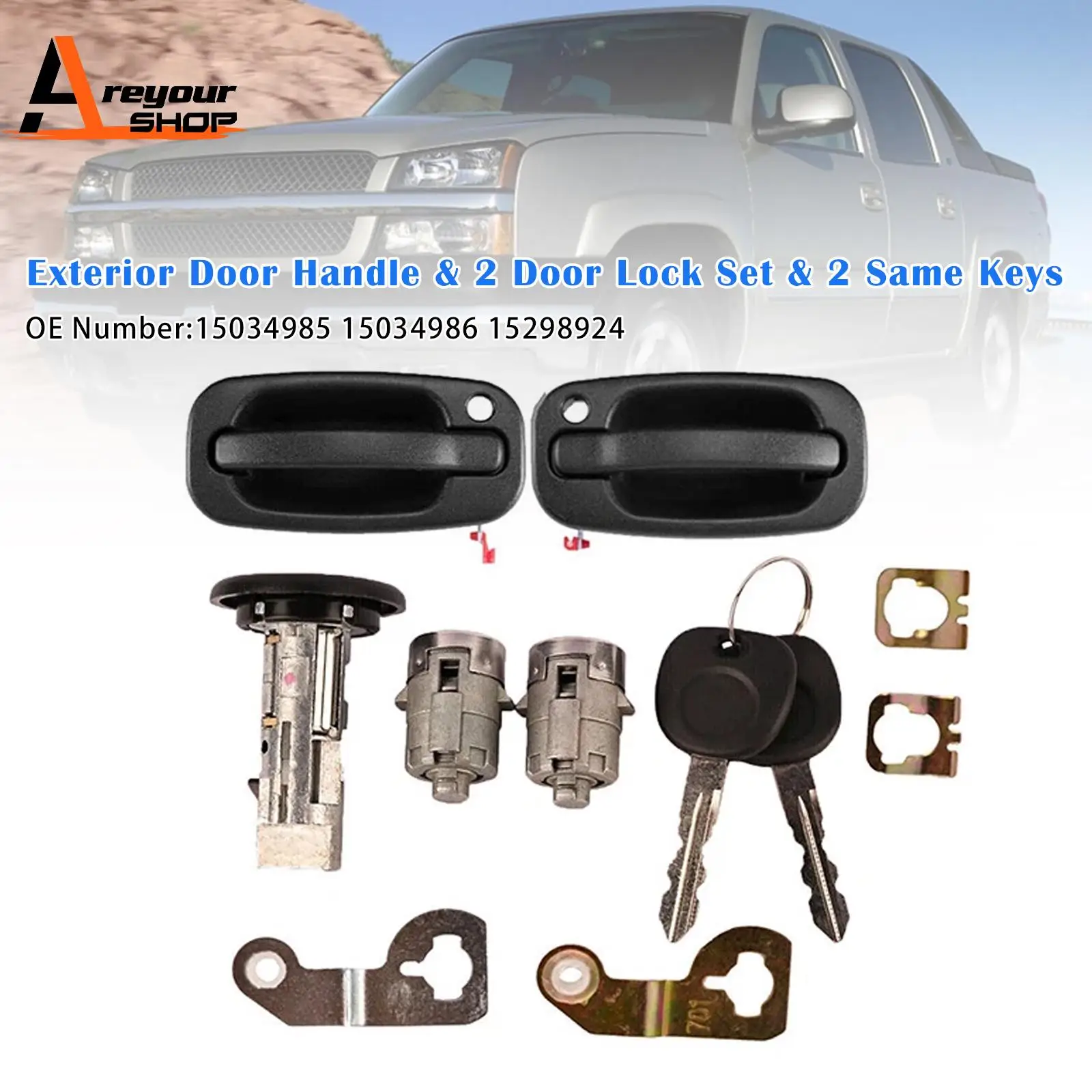 

Areyourshop Exterior Door Handle & 2 Door Lock Set & 2 SAME KEYS for GM Chevy 2001 2002 2003 2004 2005 2006