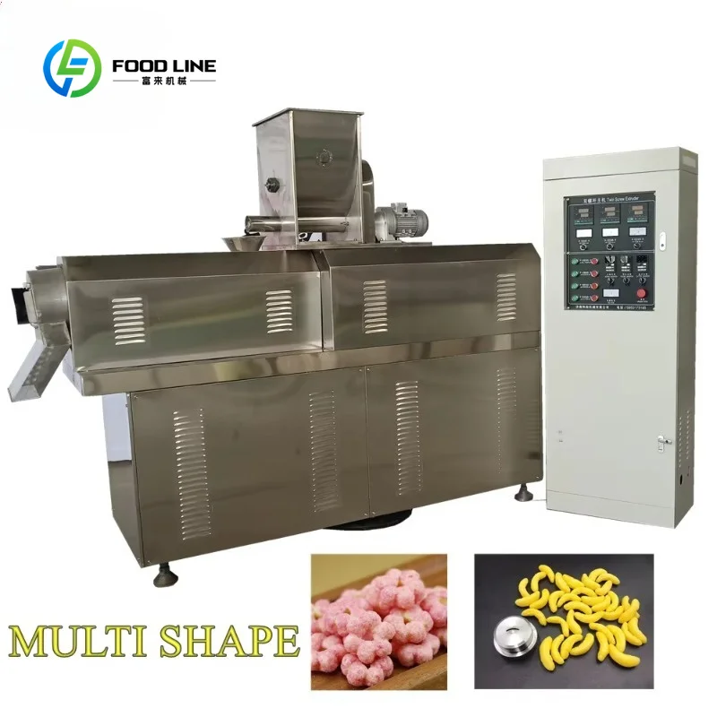Customized 100-150 Kg/h Puffed Corn Food Wheat Flour Snacks Different Shapes Twin Screw Extruder Machines