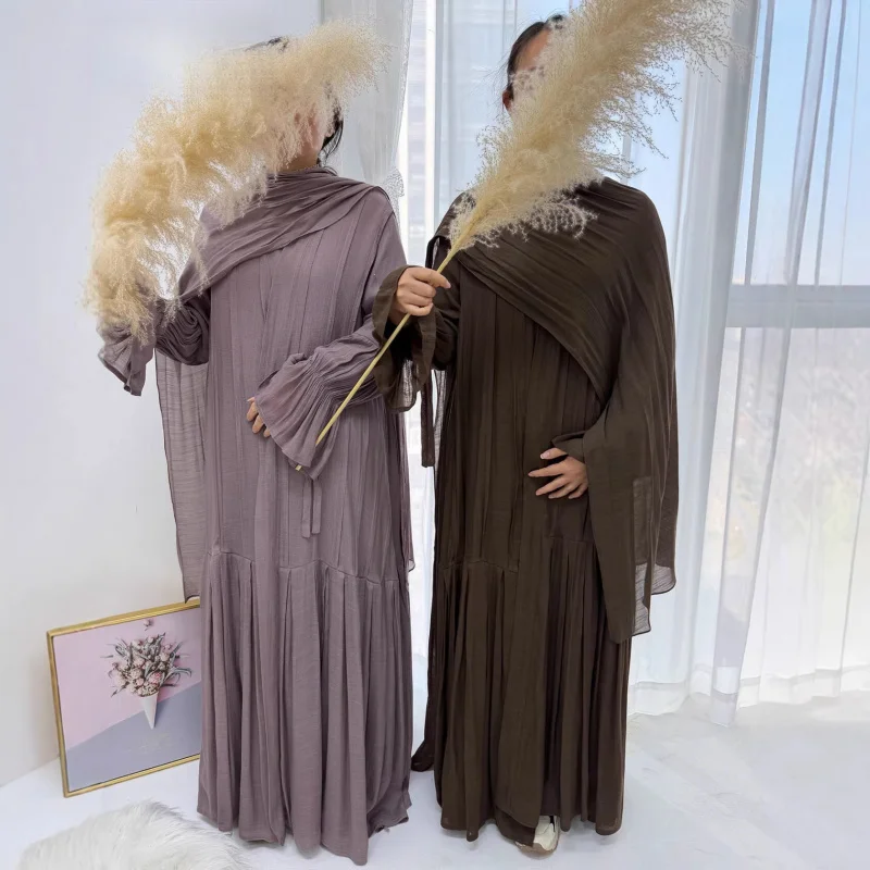 

Женские традиционные платья и абайи, кафтаны, кебайи, кардиганы с рюшами и подкладкой, длинные халаты + комплект из двух предметов с хиджабом для Ид и Рамадана