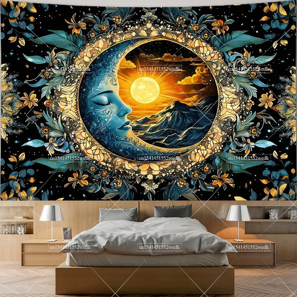 Boho Mandala Sun And Moon Wall Tapestry Room Decor Aesthetic Mountains Sunsets Landscape Tapestries Bohemian Flowers Tapestrys