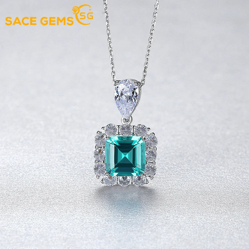 

SACE GEMS 100% 925 Sterling Silver Emerald Pendant for Women Wedding Engagement Party Jewelry Ladies Valentine Day Present