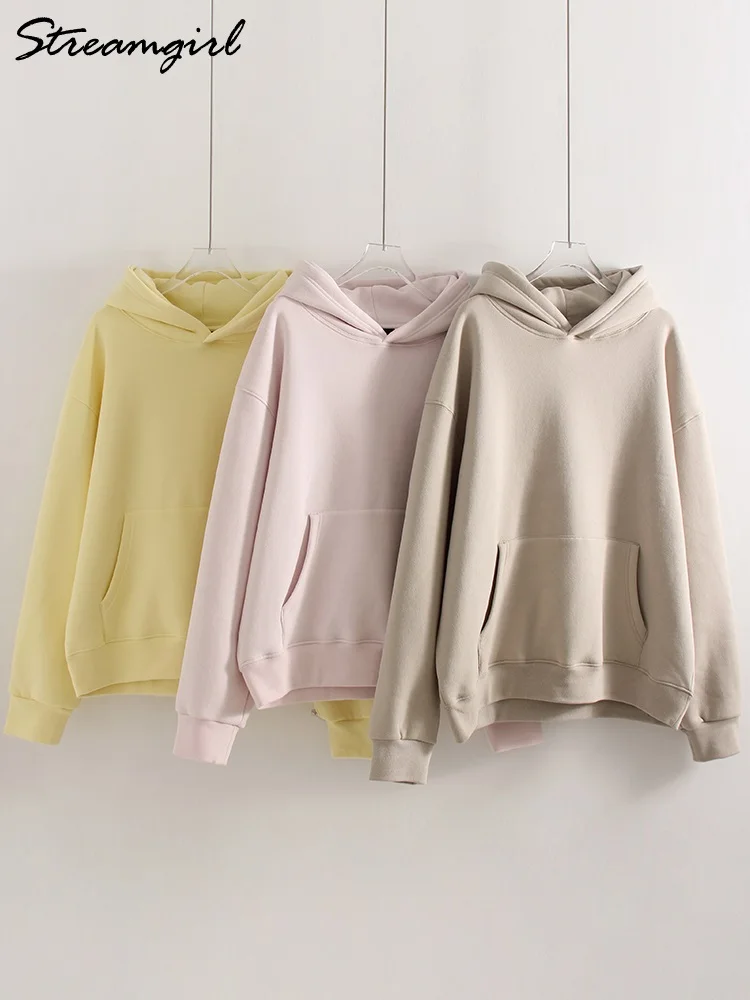 سترات شتوية دافئة كبيرة الحجم للنساء مع صوف داخل بلوزات سميكة صفراء مع قلنسوة للنساء سترات شتوية مخملية