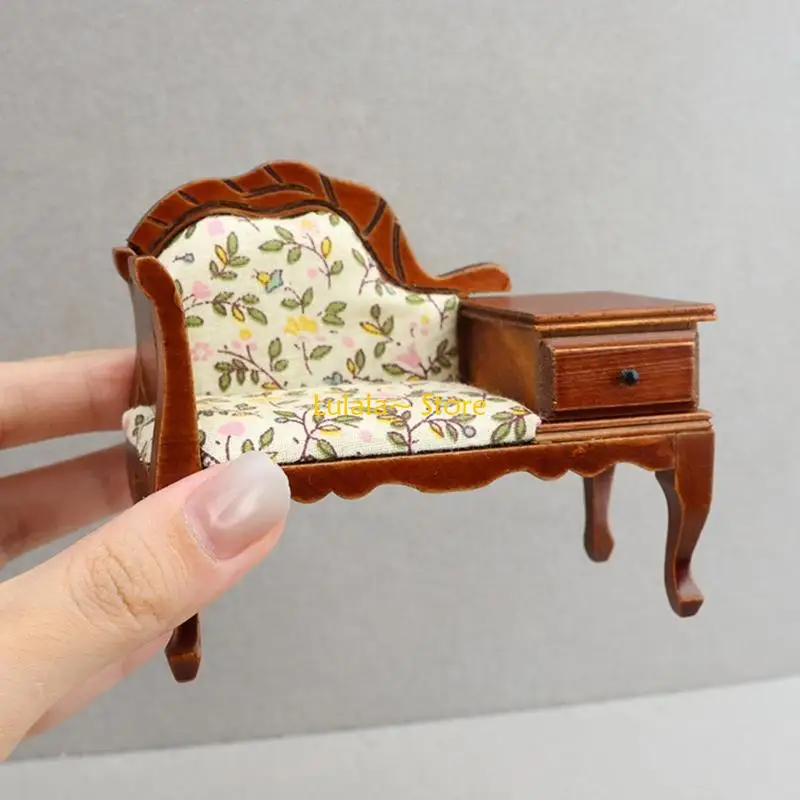 Y4QA Chaise longue in miniatura in legno 1 Case delle bambole vittoriane in 12