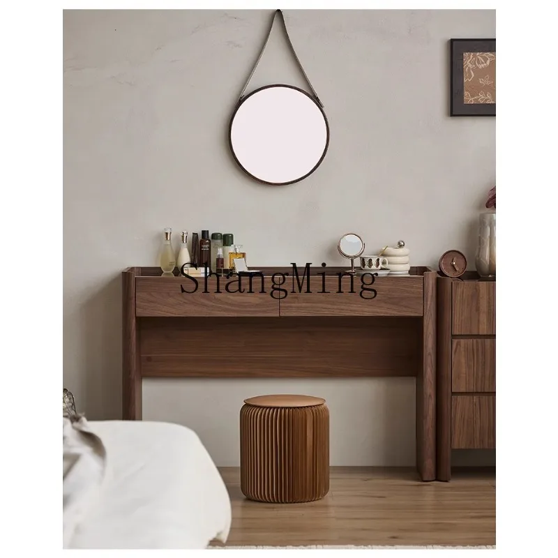 

ZHB black walnut medieval wabi-sabi wind dresser simple makeup table bedroom with induction night light small table