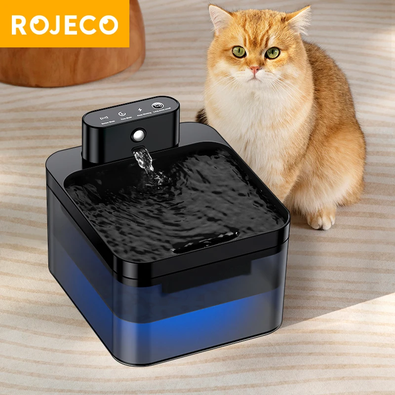 ROJECO Automatic Cat Water Fountain Wireless Pet Water Dispenser For Dog Cat 2.2L Infrared Sensor Smart Pet Drinkier Accessories