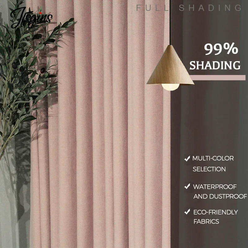 

Linen Look Blackout Curtains for Living Room Window Solid Curtain for Bedroom Opaque Drapes Treatment Rideaux Home Decor Texture