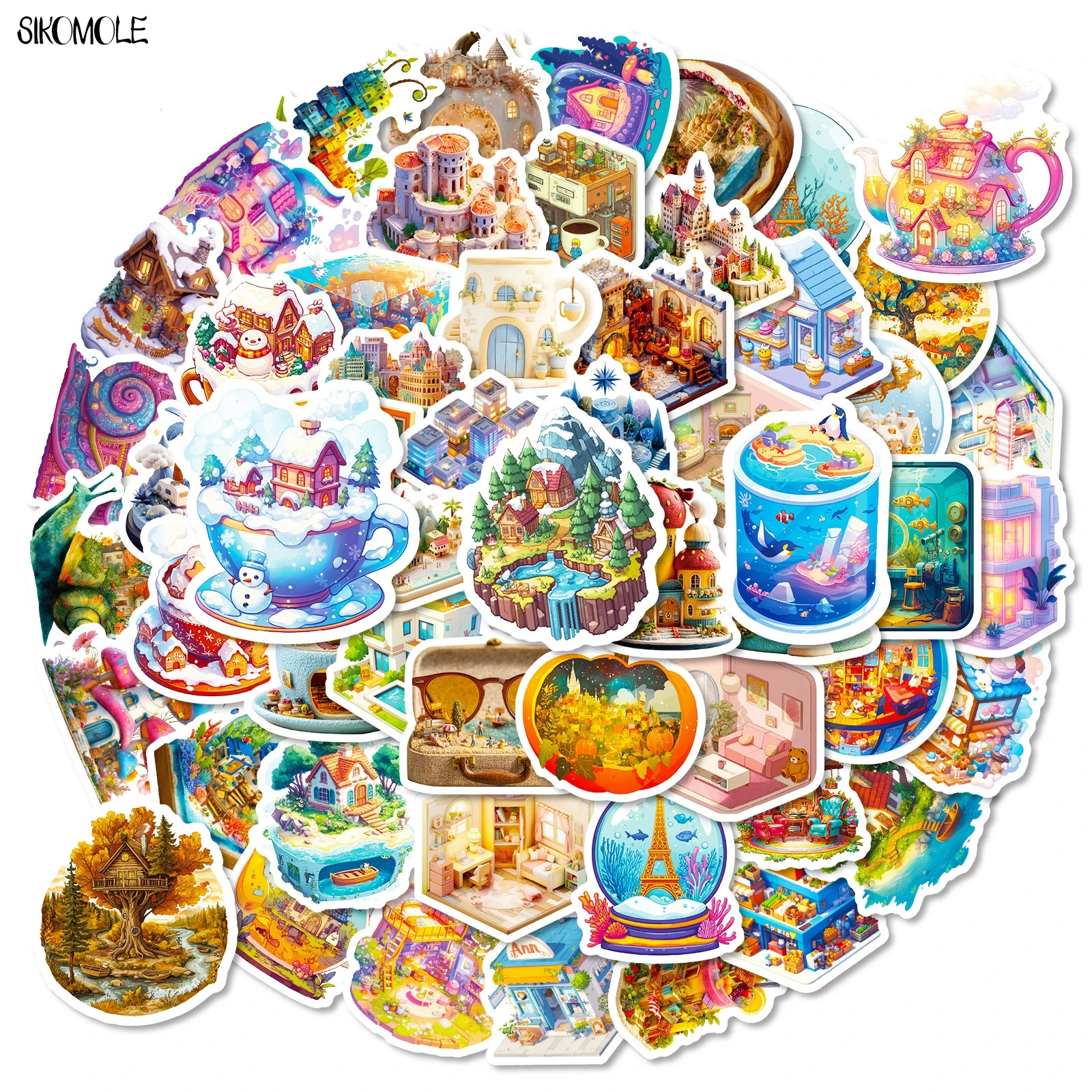 10/30/56PCS Micro World Fairy Tale House Cartoon Stickers Aesthetic Decal DIY Kid Decoration Laptop Skateboard Graffiti Sticker