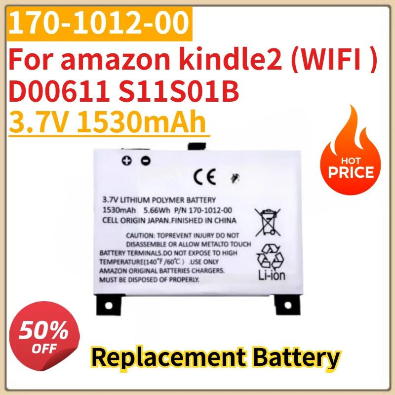 

Высококачественный новый сменный аккумулятор 170-1012-00, 3,7 В, 1530 мАч для Amazon Kindle2 (WIFI) D00611 S11S01B