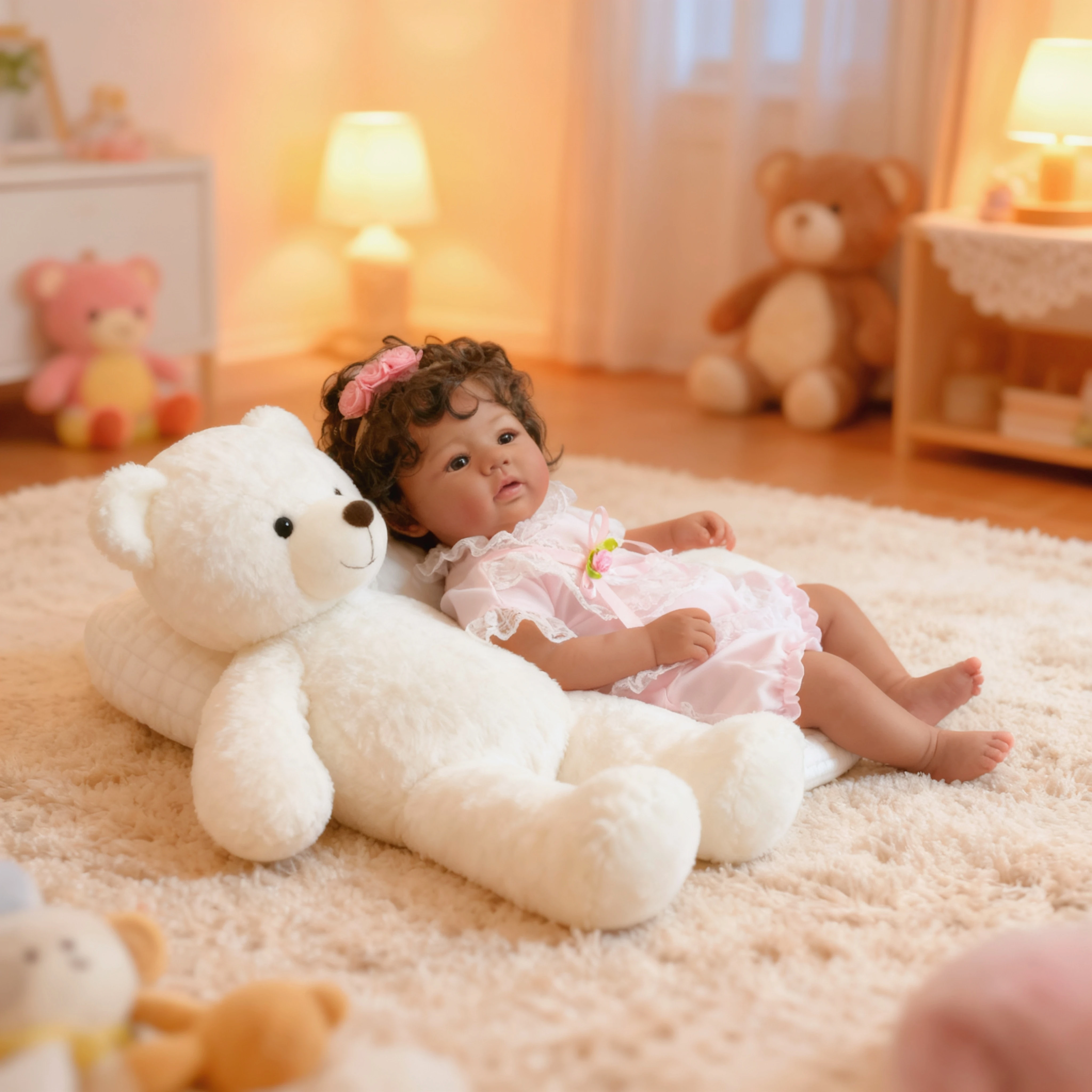 18 inch in donkere huidskleur zachte lichaamspop Abigail levensechte herboren babypop met handgeworteld haar