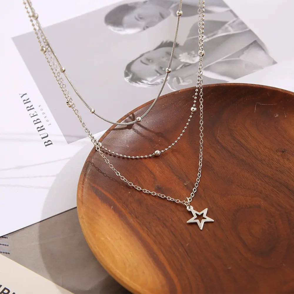 Necklace European And American Simple Temperament Lovely Atmosphere Star Moon Popular Lady Necklace Set For Women Multilayer image 3
