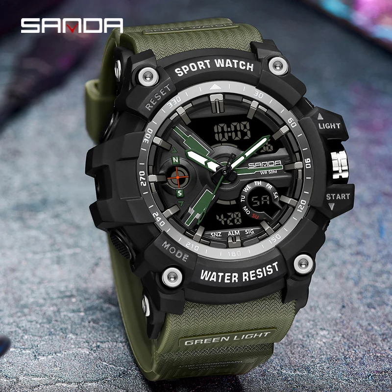 SANDA G-Style Military Watches Clock For Men Quartz Analog Wristwatch Waterproof Shockproof Sport Watch Men LED Digital Watch