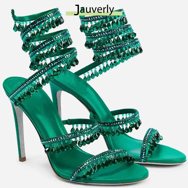 

2024 Women's High Heels New Rhinestone Sandals Fashion Tassel Crystal Shoes Sexy Banquet Party Women's Large Sandals Size 34-46