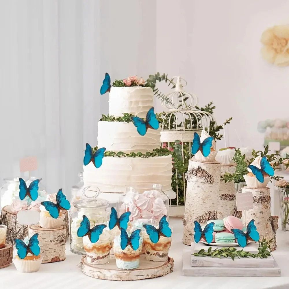 48Pcs Wafer Paper Butterflies for Cake Decor 3D Butterfly Cupcake Toppers Wedding Birthday Baby Shower Party Decoration Supplies