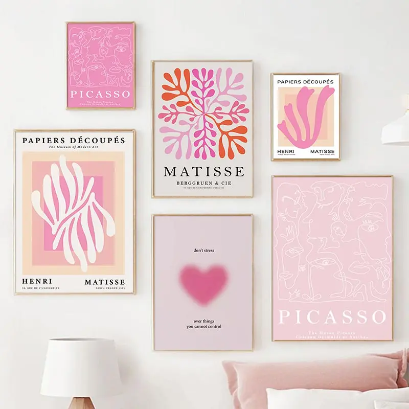 Abstract Pink Matisse Picasso Coral Wall Art Canvas Painting Nordic Bauhaus Posters and Print Wall Picture for Living Room Decor