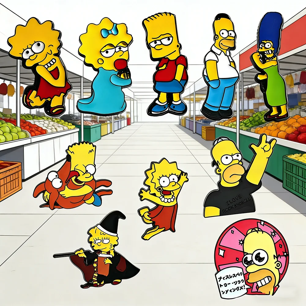 Set de 10 Broches Esmaltados de Los Simpson, Insignias de Marge y Bart para Mochilas, Maletines, Joyería y Regalos