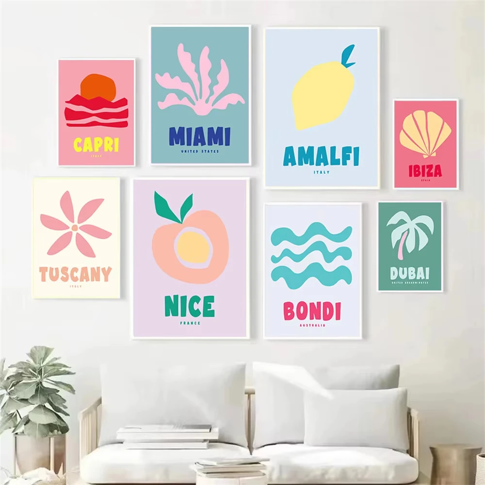 Ibiza Mykonos Miami Bondi Coralshell Sunset Posters Canvas Painting Wall Art Print Pictures Living Room Interior Home Decoration