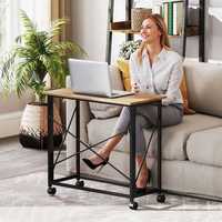 Folding table Small 80 cm folding table with wheels Space saving computer table for home office Oak