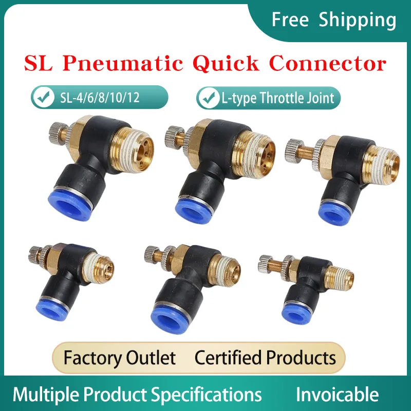 

20/50/100 PCS SL Pneumatic Quick Connector SL-4/6/8/10/12 Male Thread L Type Throttle Pipe One-way Speed Control Quick Connector