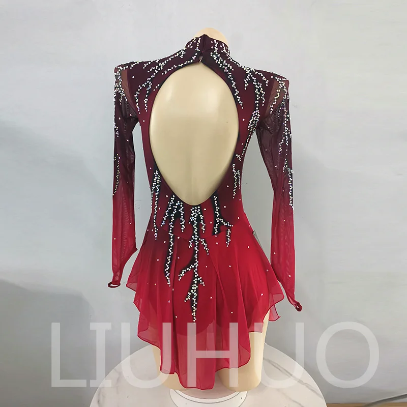 LIUHUO Ice Figure Skating Dress Girls Red Women Teens Stretchy Spandex Competition Wholesale